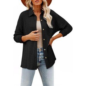 Women's Long Sleeve Black Button Down Jacket Shirts Loose Sweater Blouses Tops